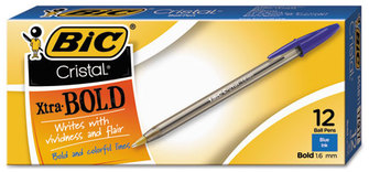 BIC® Cristal® Xtra Bold Ballpoint Pen,  Blue Ink, 1.6mm, Bold, Dozen