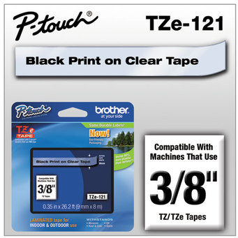 Brother P-Touch® TZe Series Standard Adhesive Laminated Labeling Tape,  3/8w, Black on Clear