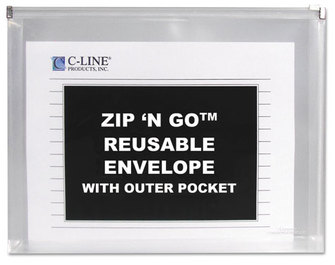 C-Line® Zip ‘N Go™ Reusable Envelope with Outer Pocket,  13 x 10, Clear, 3/Pack
