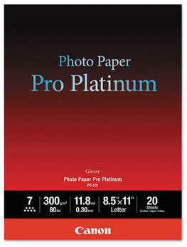 Canon® Photo Paper Pro Platinum,  High Gloss, 8-1/2 x 11, 80 lb., White, 20 Sheets/Pack