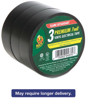Duck® Pro Electrical Tape,  3/4" x 50 ft, 1" Core, Black, 3/Pack