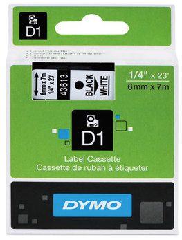 DYMO® D1 Polyester High-Performance Labels,  1/4" x 23 ft, Black on White