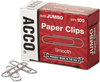 A Picture of product ACC-72580 ACCO Paper Clips Jumbo, Smooth, Silver, 100 Clips/Box, 10 Boxes/Pack