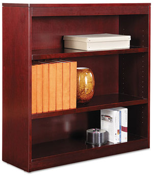 Alera® Veneer Square Corner Bookcase Wood Three-Shelf, 35.63w x 11.81d 35.91h, Mahogany