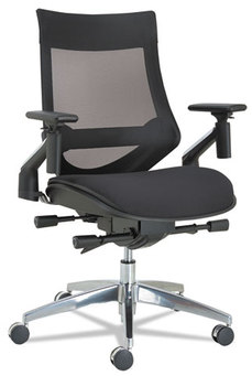 Alera® EB-W Series Pivot Arm Multifunction Mesh Chair Supports 275 lb, 18.62" to 22.32" Seat, Black Seat/Back, Aluminum Base