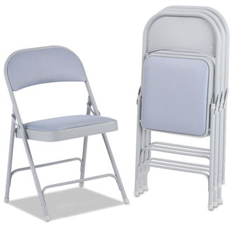 Alera® Steel Folding Chair with Two-Brace Support,  Fabric Back/Seat, Light Gray, 4/CT