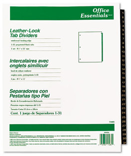 Office Essentials® Preprinted Black Leather Tab Dividers,  31-Tab, Letter