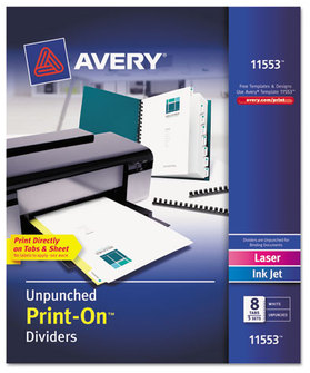 Avery® Customizable Print-On™ Dividers Unpunched, 8-Tab, 11 x 8.5, White, 5 Sets
