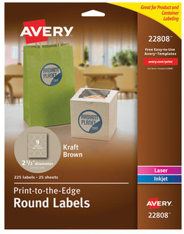 Avery® Round Brown Kraft Print-to-the-Edge Labels 2.5" dia, 225/PK