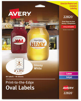 Avery® Oval Labels with Sure Feed® Technology w/ and Easy Peel, 2 x 3.33, Glossy White, 80/Pack