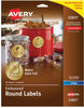 A Picture of product AVE-22831 Avery® Round Labels Inkjet Printers, 2" dia, Gold, 12/Sheet, 8 Sheets/Pack