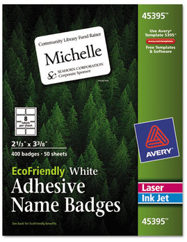 Avery® EcoFriendly Adhesive Name Badge Labels 3.38 x 2.33, White, 400/Box