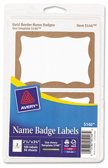 Avery® Printable Adhesive Name Badges 3.38 x 2.33, Gold Border, 100/Pack