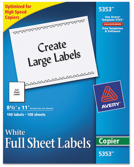 Avery® Copier Mailing Labels Copiers, 8.5 x 11, White, 100/Box