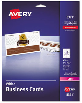Avery® Printable Microperforated Business Cards with Sure Feed® Technology w/Sure Laser, 2 x 3.5, White, 250 10/Sheet, 25 Sheets/Pack