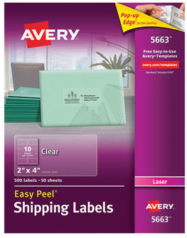 Avery® Matte Clear Easy Peel® Mailing Labels with Sure Feed® Technology w/ Laser Printers, 2 x 4, 10/Sheet, 50 Sheets/Box