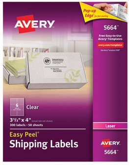 Avery® Matte Clear Easy Peel® Mailing Labels with Sure Feed® Technology w/ Laser Printers, 3.33 x 4, 6/Sheet, 50 Sheets/Box