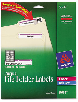 Avery® Permanent TrueBlock® File Folder Labels with Sure Feed® Technology 0.66 x 3.44, White, 30/Sheet, 25 Sheets/Pack