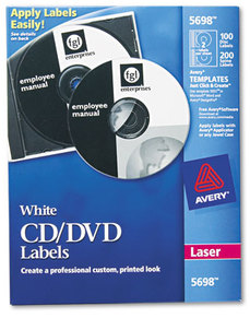 Avery® CD Labels Laser Matte White, 100/Pack