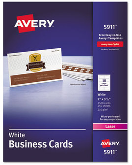 Avery® Printable Microperforated Business Cards with Sure Feed® Technology w/Sure Laser, 2 x 3.5, White, 2,500 10/Sheet, 250 Sheets/Box