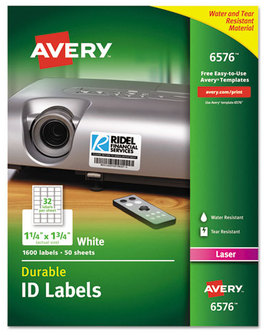 Avery® Durable Permanent ID Labels with TrueBlock® Technology Laser Printers, 1.25 x 1.75, White, 32/Sheet, 50 Sheets/Pack