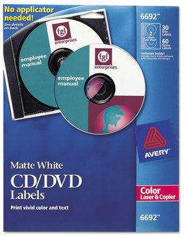 Avery® CD Labels Laser Matte White, 30/Pack