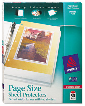 Avery® Page Size Heavyweight Three-Hole Punched Sheet Protector Top-Load Poly 3-Hole Protectors, Letter, Diamond Clear, 50/Box