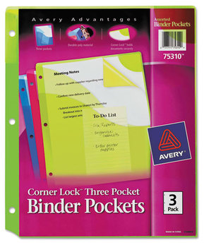 Avery® Corner Lock™ 3-Pocket Binder Pockets Three-Pocket Pocket, 9.25 x 11.25, Assorted Color, 3/Pack
