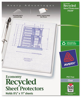 Avery® Recycled Economy Weight Clear and Semi Sheet Protector Top-Load Polypropylene 100/Box