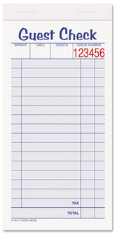 Adams® Guest Check Pad,  Carbonless Duplicate, 6 7/8 x 3 3/8, 50 Forms, 10/Pack