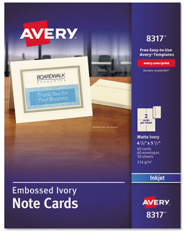 Avery® Note Cards with Matching Envelopes Inkjet, 80 lb, 4.25 x 5.5, Embossed Matte Ivory, 60 2 Cards/Sheet, 30 Sheets/Pack