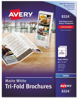 Avery® Tri-Fold Brochures 92 Bright, 85 lb Text Weight, 8.5 x 11, Matte White, 100/Pack