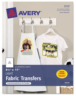 Avery® Fabric Transfers 8.5 x 11, White, 18/Pack