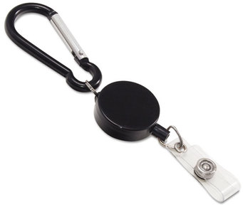 Advantus® Metal Badge Reel/Carabiner Set,  24" Extension, Black, 5/PK