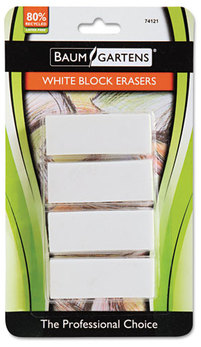 Baumgartens Block Eraser,  Latex Free, White, 4/Pack