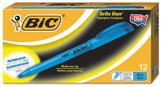 BIC® Brite Liner® Highlighter,  Chisel Tip, Fluorescent Blue Ink, Dozen