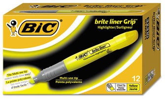BIC® Brite Liner® Chisel Highlighters,  Chisel Tip, Fluorescent Yellow Ink, Dozen