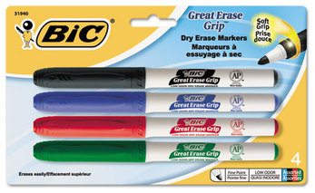BIC® Great Erase® Grip Fine Point Dry Erase Marker,  Assorted, 4/Set
