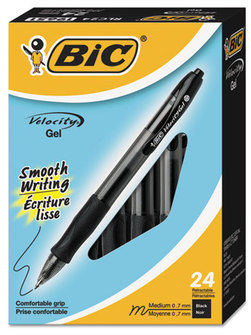 BIC® Gelocity® Retractable Gel Roller Ball Pen,  Black Ink, Medium, .7mm, 24/Pack