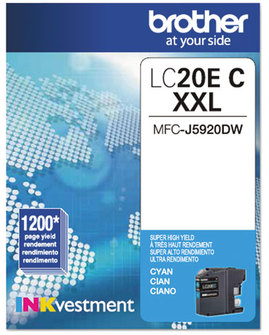 Brother LC20EBK, LC20EC, LC20EM, LC20EY Ink INKvestment Super High-Yield 1,200 Page-Yield, Cyan