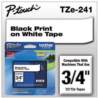 Brother P-Touch® TZe Series Standard Adhesive Laminated Labeling Tape,  3/4w, Black on White