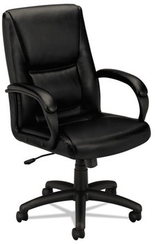basyx® VL161 Executive High-Back Leather Chair,  Black Leather