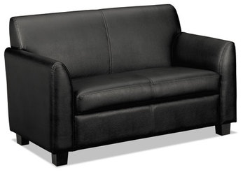 HON® Circulate™ Reception Seating Love Seat Leather Two-Cushion Loveseat, 53.5w x 28.75d 32h, Black