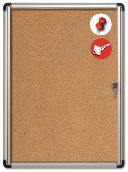 MasterVision® Slim-Line Enclosed Cork Bulletin Board,  28 x 38, Aluminum Case