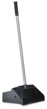 Boardwalk® Lobby Dust Pan,  Plastic/Aluminum, 11 3/4" Wide, 34" Handle, Black/Silver