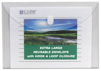 C-Line® Reusable Poly Envelope,  Hook and Loop Closure, 9 3/8 x 13, Clear
