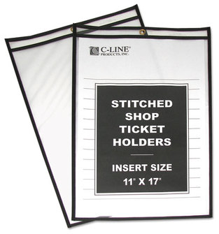 C-Line® Stitched Shop Ticket Holders,  Stitched, Both Sides Clear, 75", 11 x 17, 25/BX