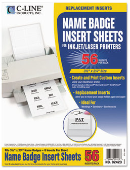 C-Line® Name Badge Inserts,  3 1/2 x 2 1/4, White, 56/Pack