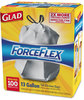 A Picture of product COX-70427 Glad® ForceFlex® Tall Kitchen Drawstring Trash Bags,  13 gal, .90mil, 24x25 1/8 White 100/Bx