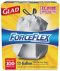 A Picture of product COX-70427 Glad® ForceFlex® Tall Kitchen Drawstring Trash Bags,  13 gal, .90mil, 24x25 1/8 White 100/Bx